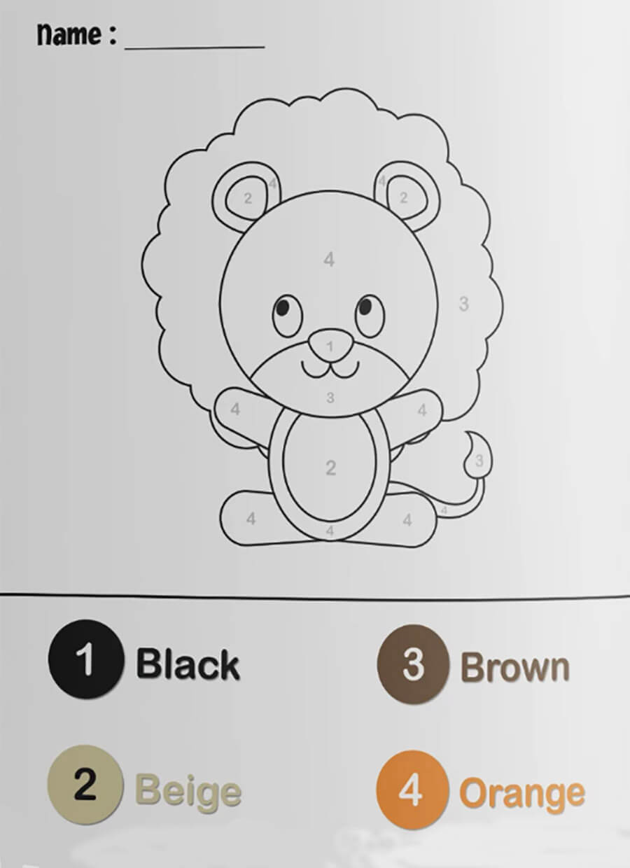 Baby Lion Easy Color by Number