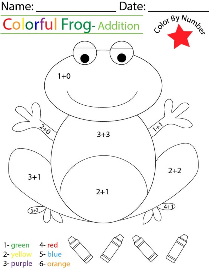 Addition Frog color by number Color By Number