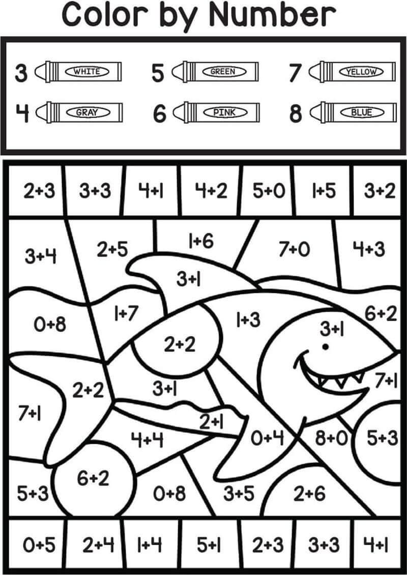 Addition Shark color by number