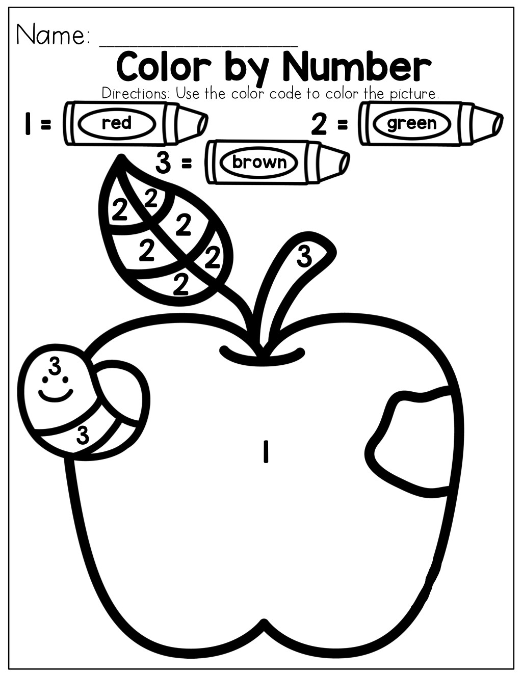 Apple and the worm inside color by number