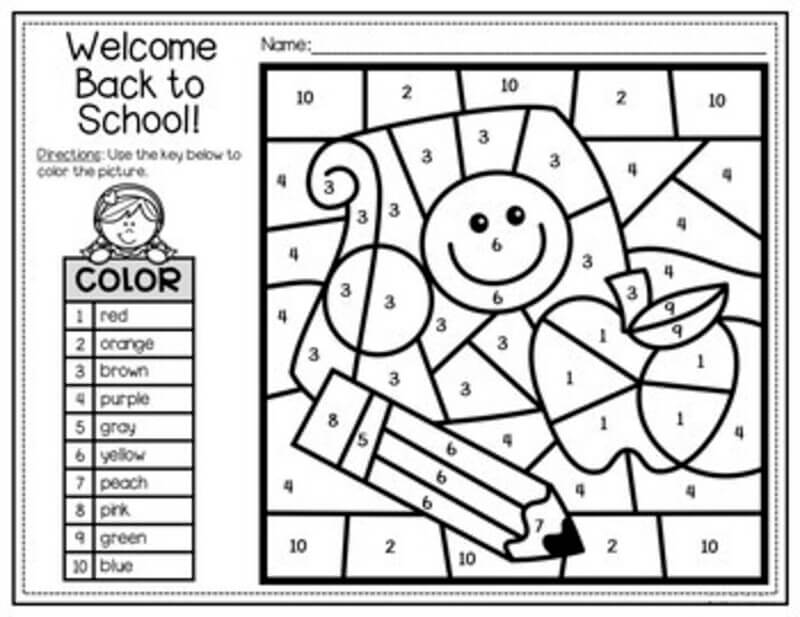 Back to school Activities color by number