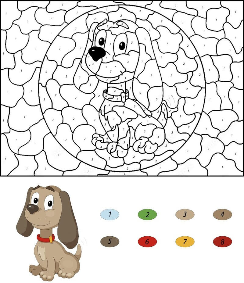 Brown Puppy color by number Color By Number