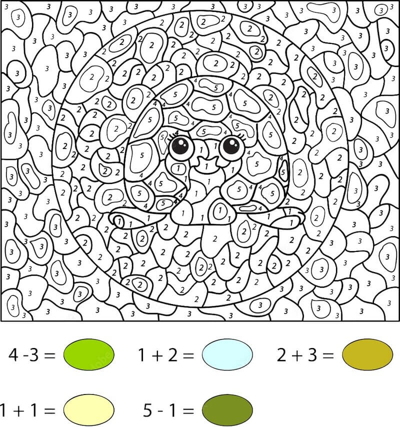 Cartoon cute turtle color by number