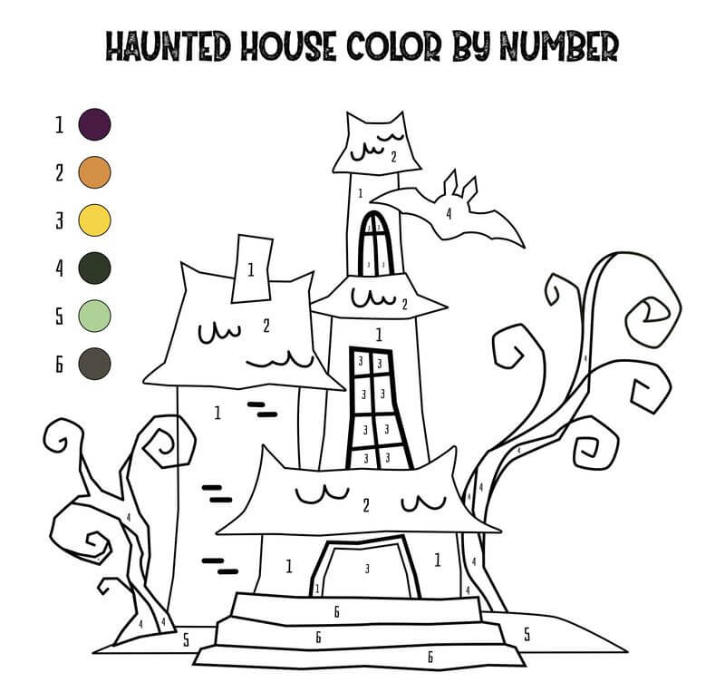 Cartoon Haunted House color by number