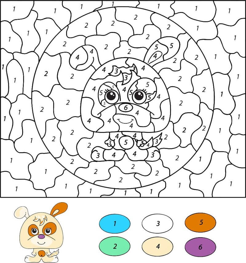 Cartoon Puppy color by number