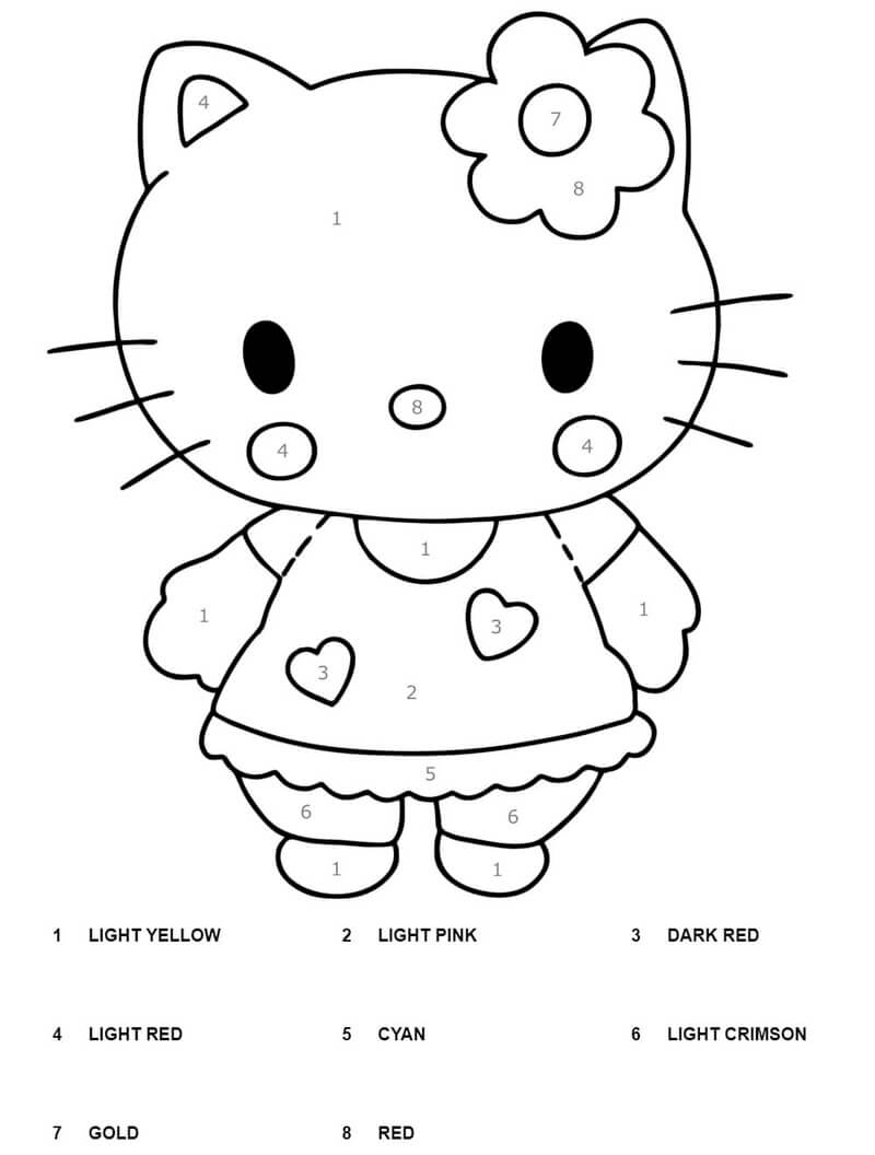 Cute Hello Kitty color by number