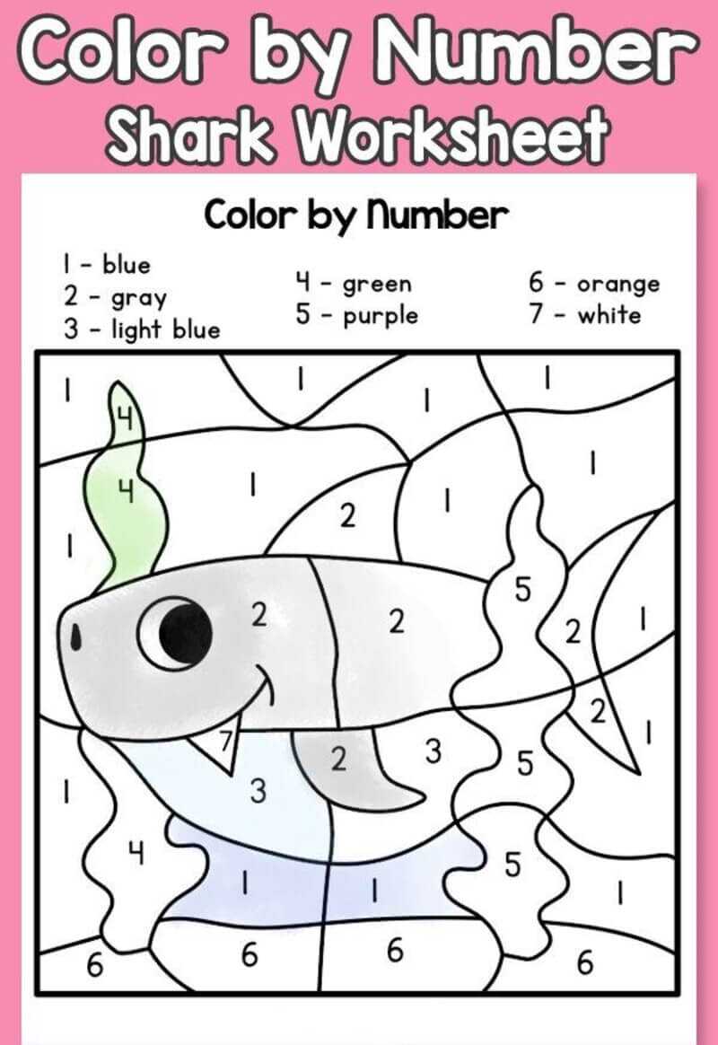 Cute Shark color by number