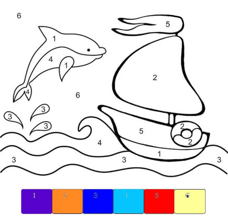 Dolphin and the boat color by number