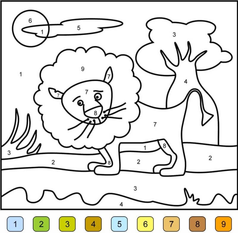 Draw a lion color by number