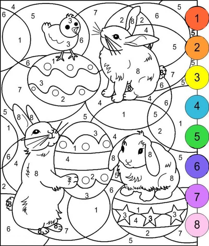 Easter animals color by number Color By Number