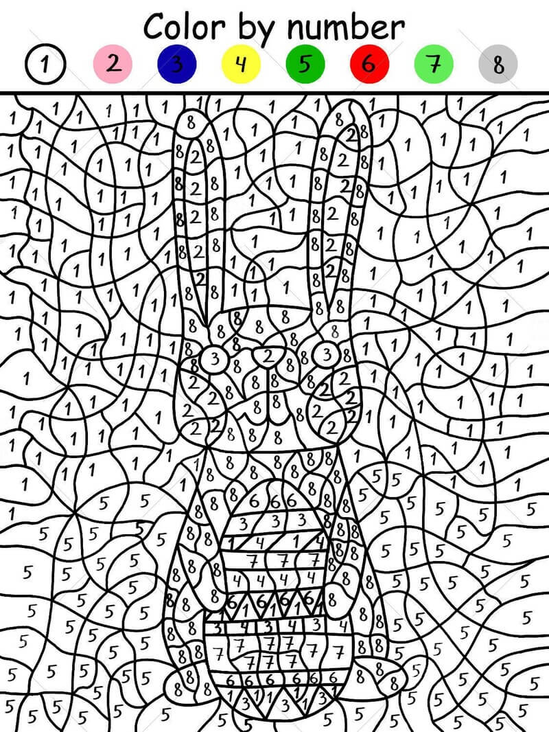 Easter bunny holding a eeg color by number