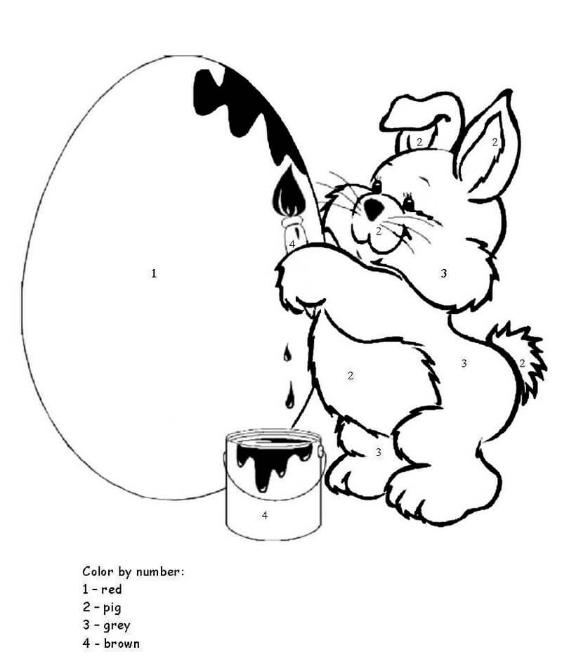 Easter bunny is decorating easter eggs color by number