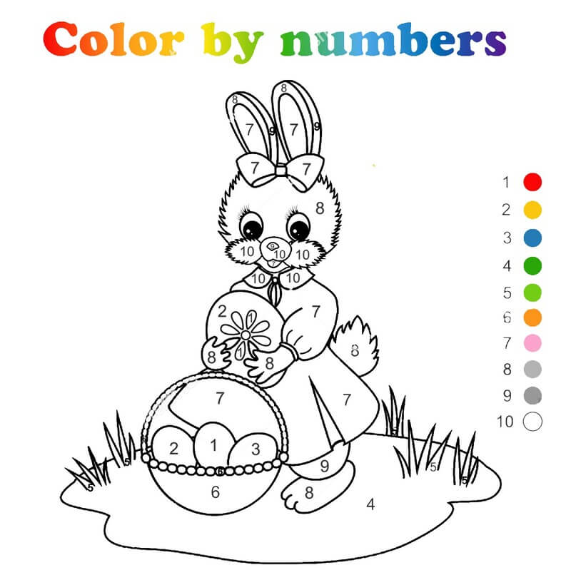 Easter Bunny with beauty dress color by number