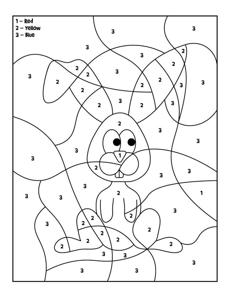 Easy Bunny color by number - Download, Print Now!