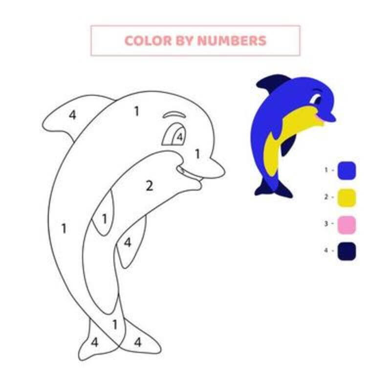 Easy dolphin color by number Color By Number