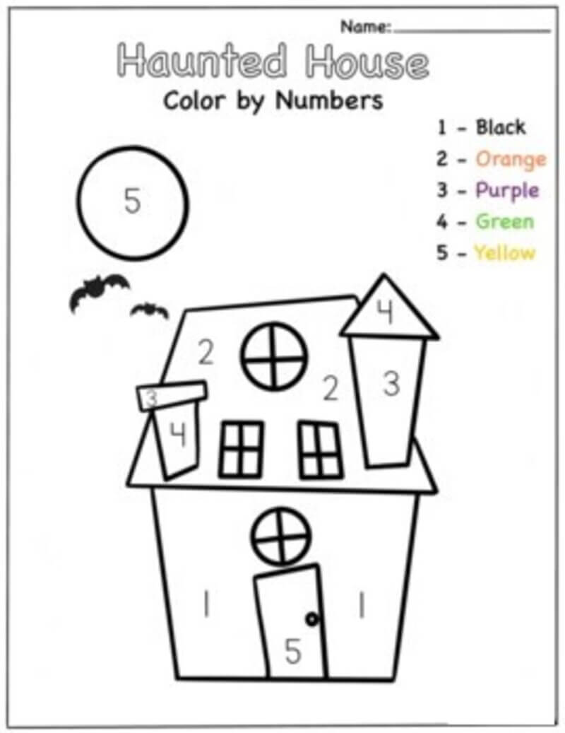 Easy Haunted House color by number Color By Number