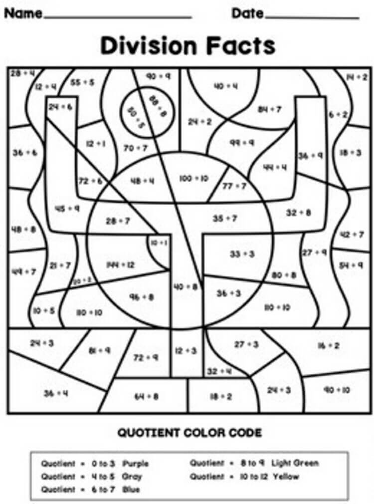 Football Math Division Color By Number Download Print Now 