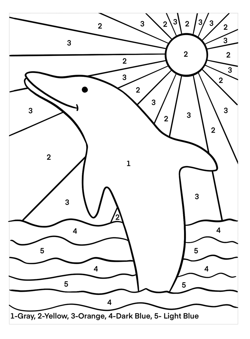 Blue dolphin color by number - Download, Print Now!