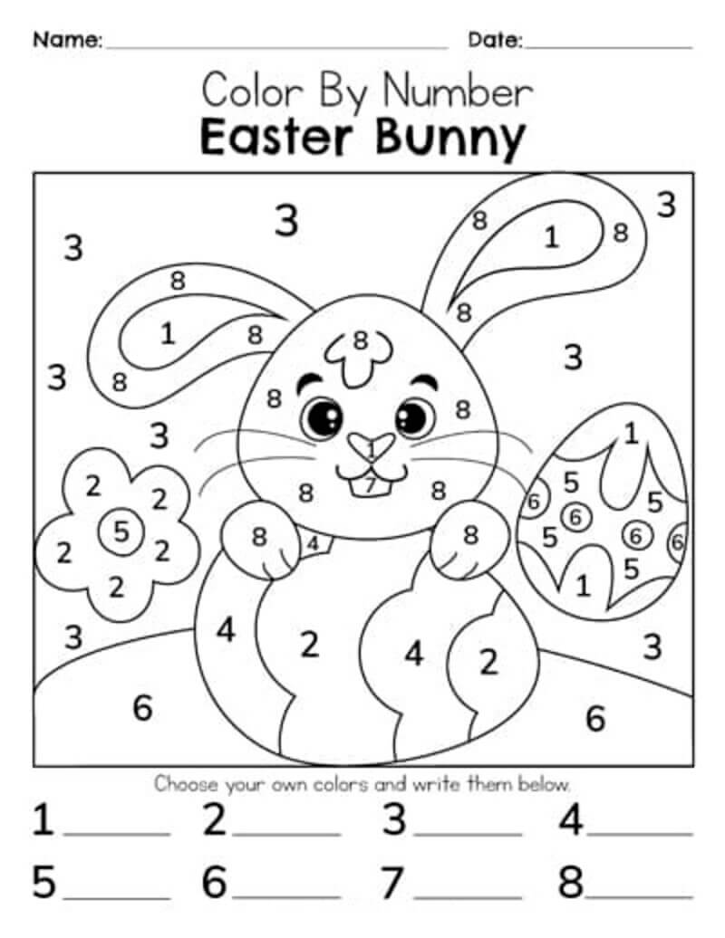 Free easter bunny color by number