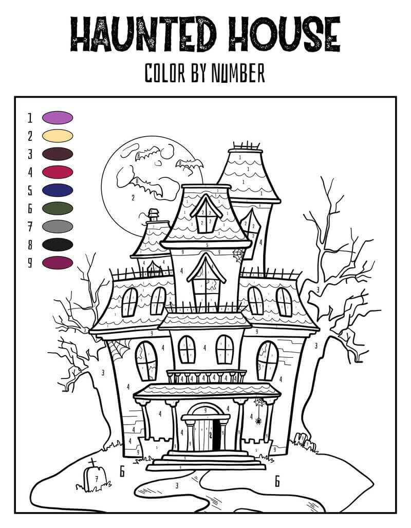 Good Halloween House color by number Color By Number
