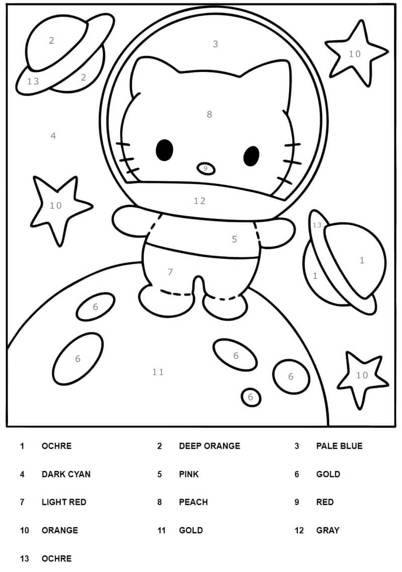 Hello Kitty is an astronaut color by number