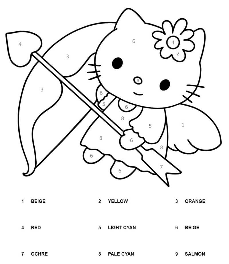 Hello Kitty reading book color by number - Download, Print Now!