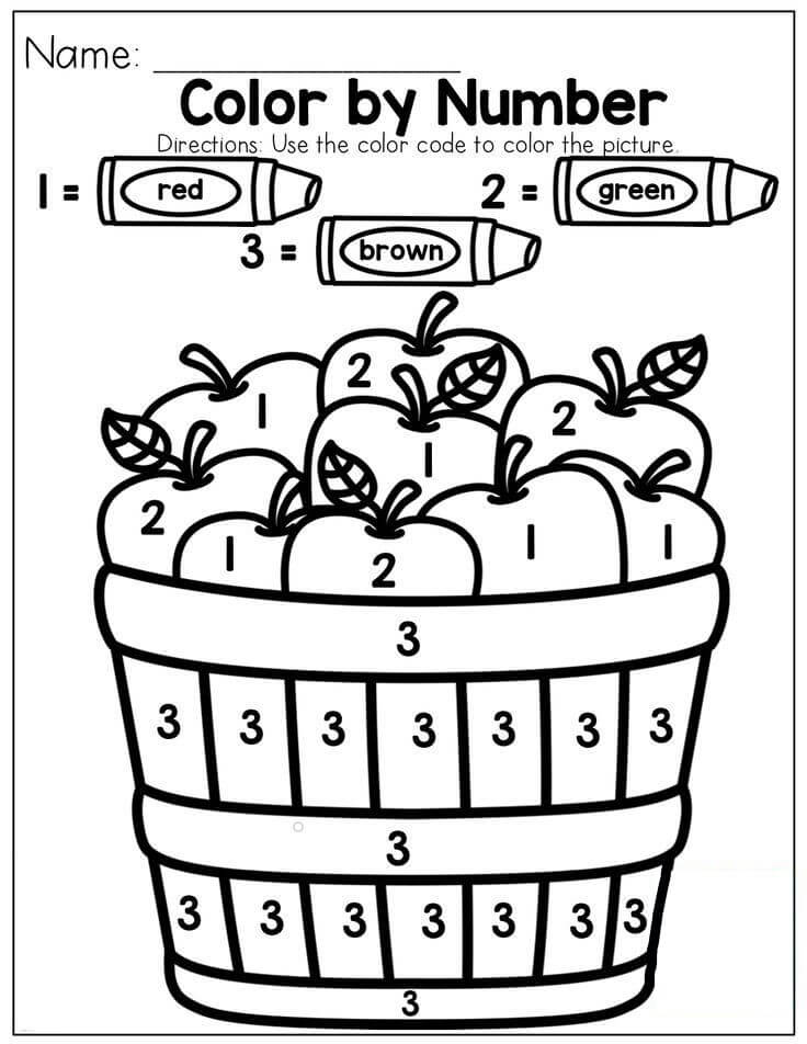 Many Apples in the bucket color by number