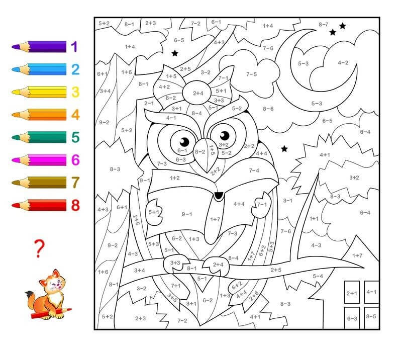 Owl reading book color by number Color By Number