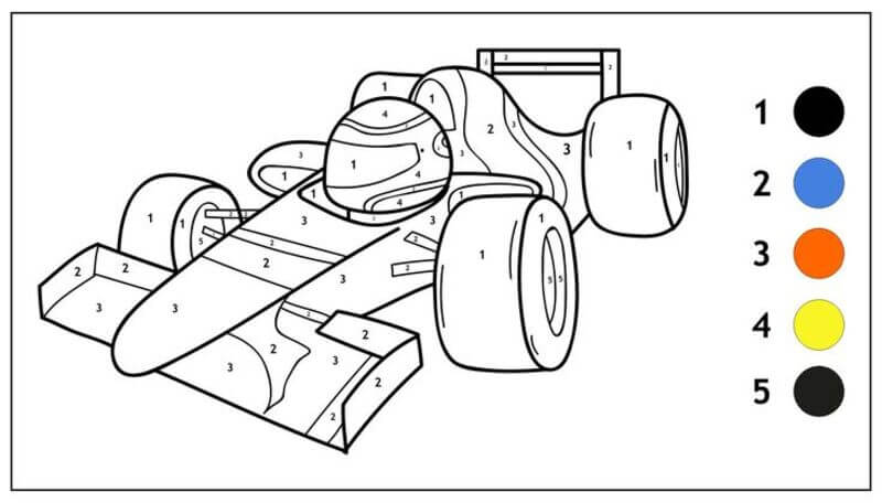 Printable Race Car color by number