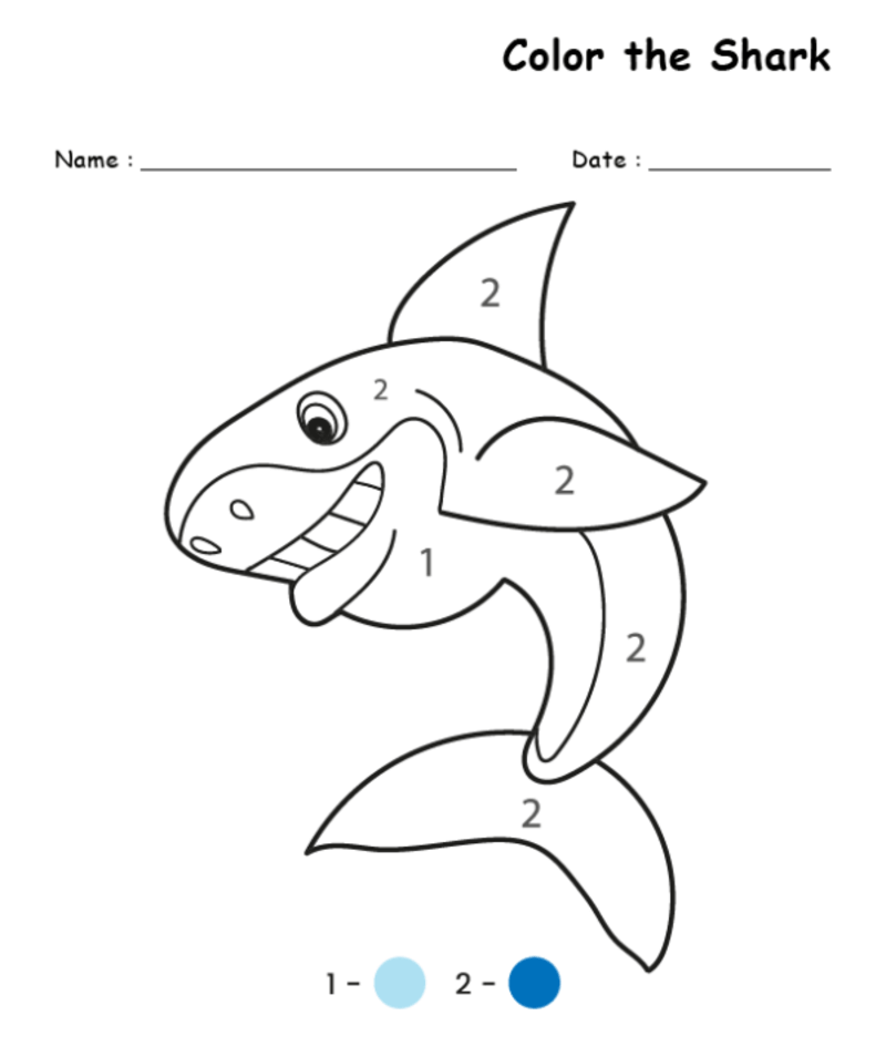 Printable Shark color by number Color By Number