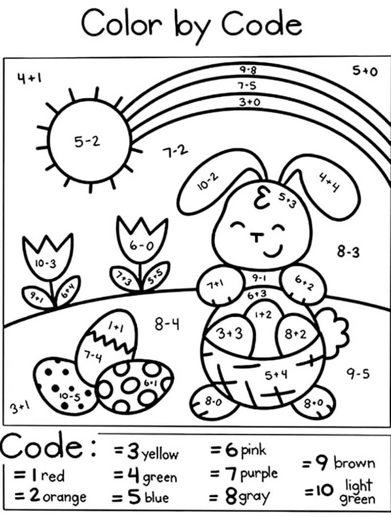 Smiling Easter Bunny color by number Color By Number