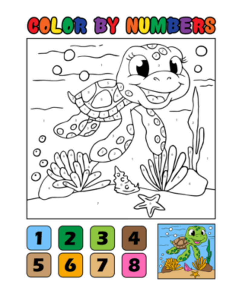Smiling Turtle color by number Color By Number