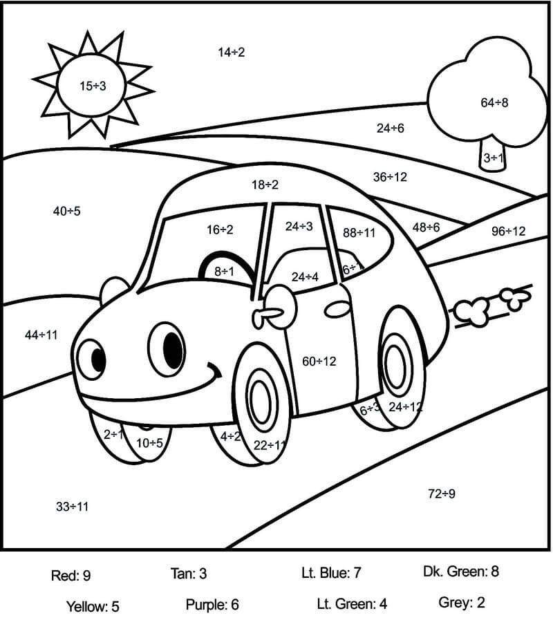 Smilling Cartoon Car color by number Color By Number