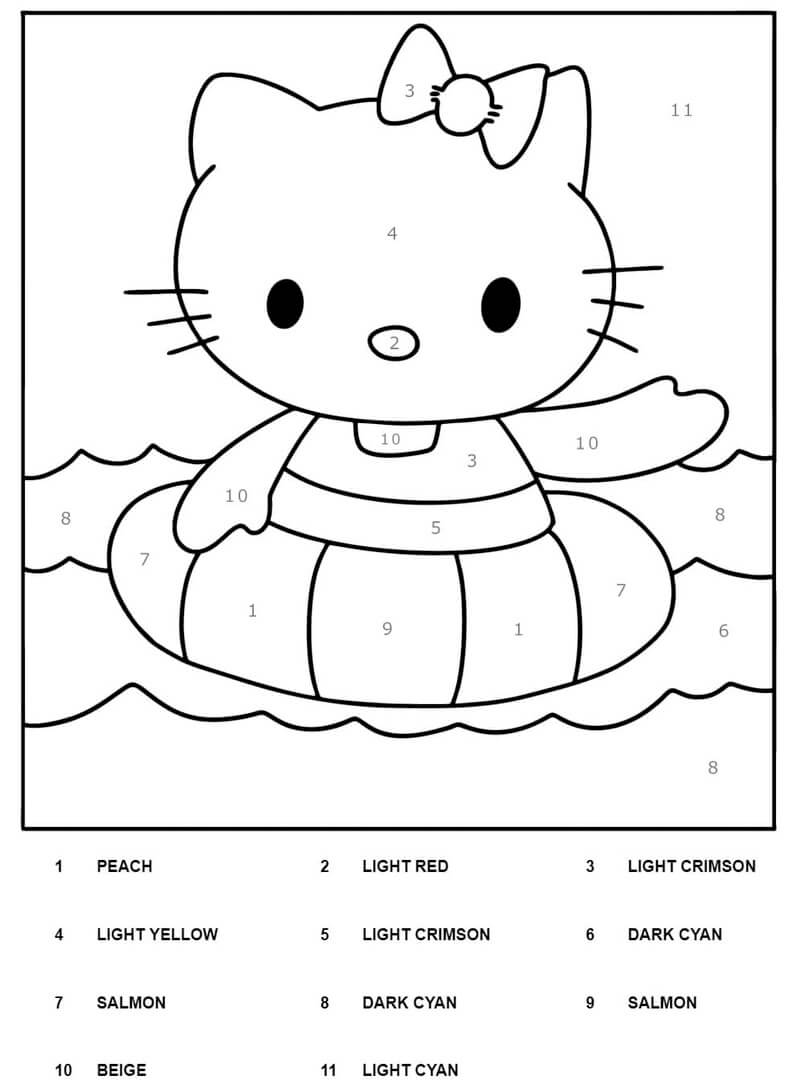 Swimming Hello Kitty color by number