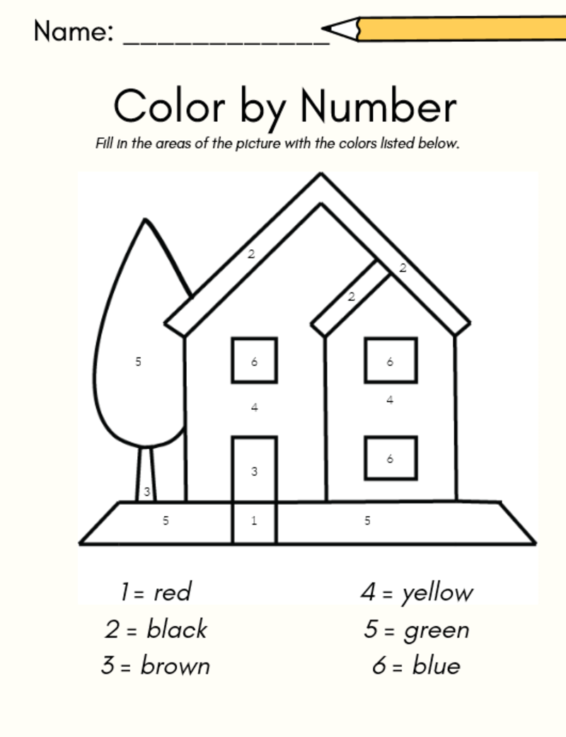 The house and tree color by number