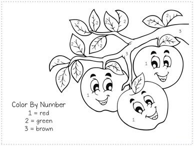 Three Apples on the Apple tree color by number