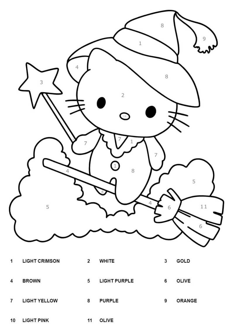Witch Hello Kitty color by number