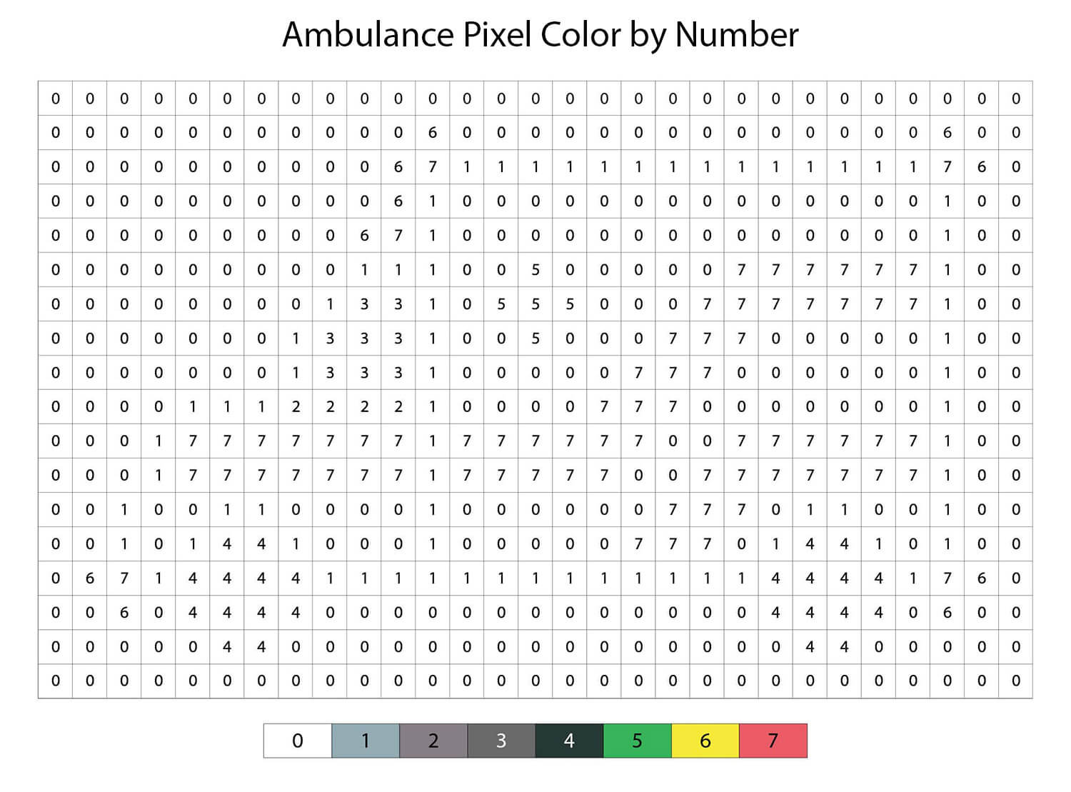 Ambulance Pixel Color by Number