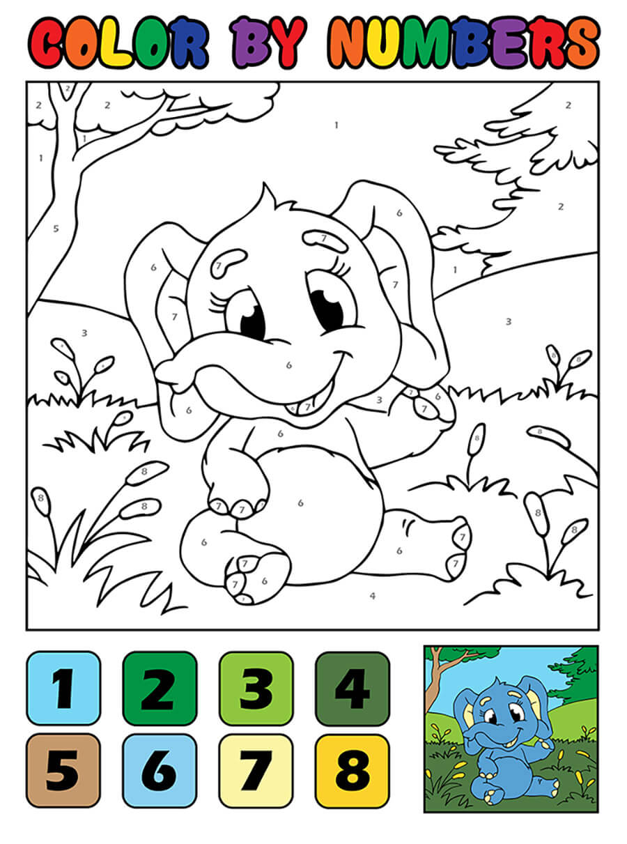 Elephant Coloring by Number - Free Worksheet