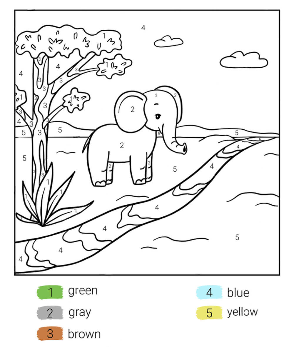 Elephant in the forest color by number