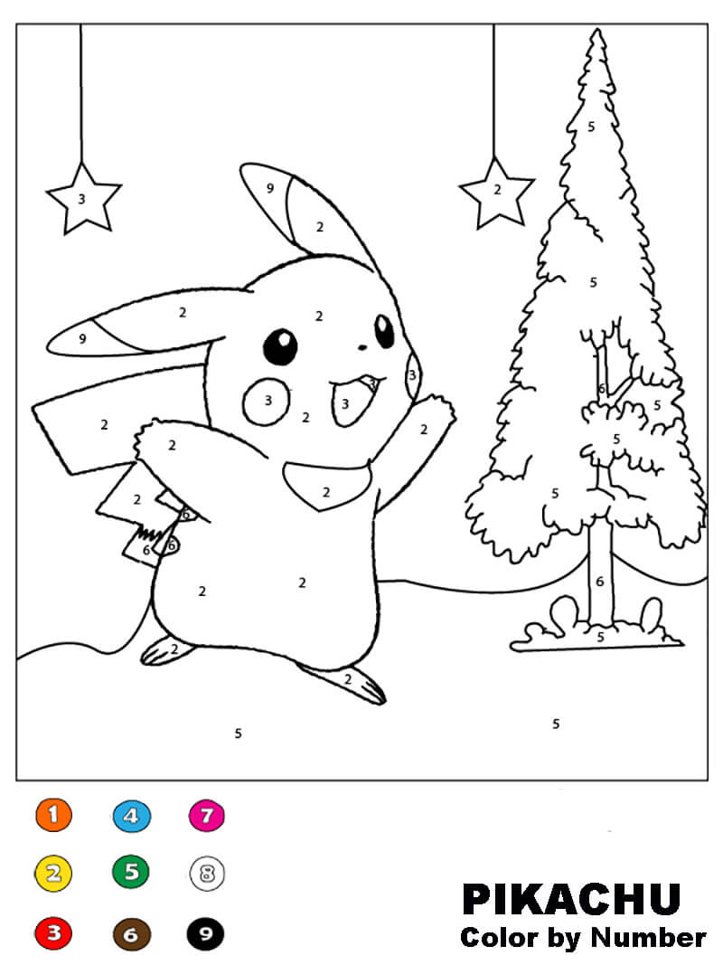 Pikachu and Christmas Tree Color by Number