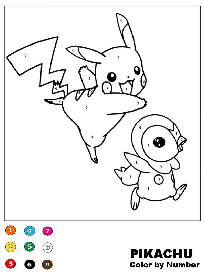 Pikachu and Piplup Color by Number