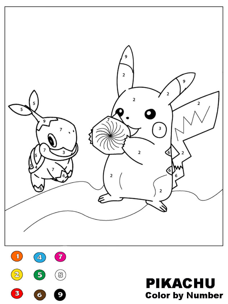 Pikachu and Turtwig Color by Number