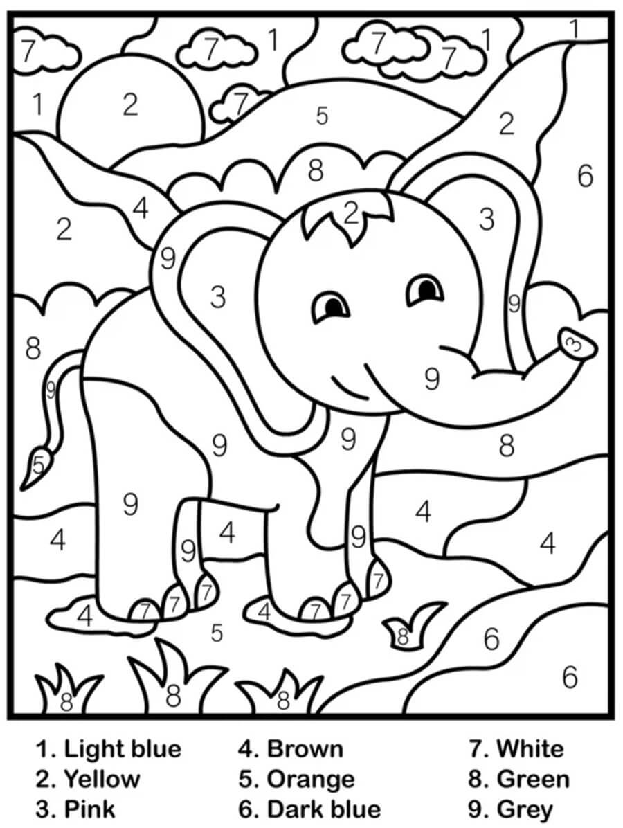 Printable Elephant Color by Number