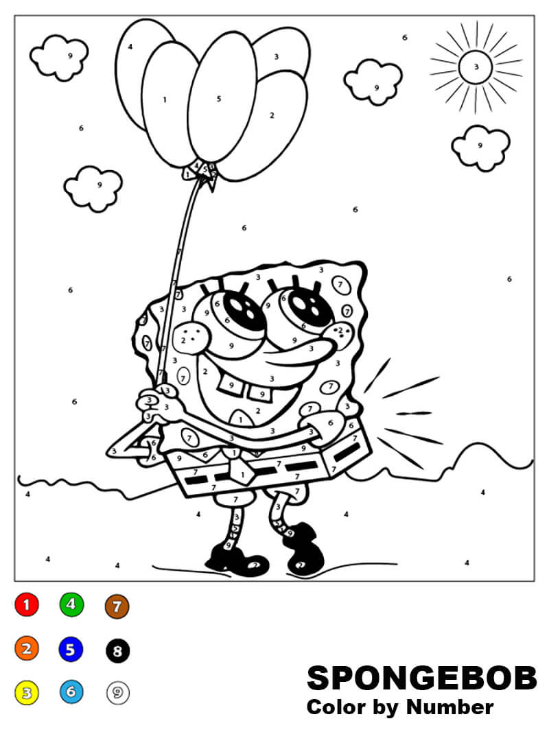 SpongeBob holding Balloons Coloring by Numbers