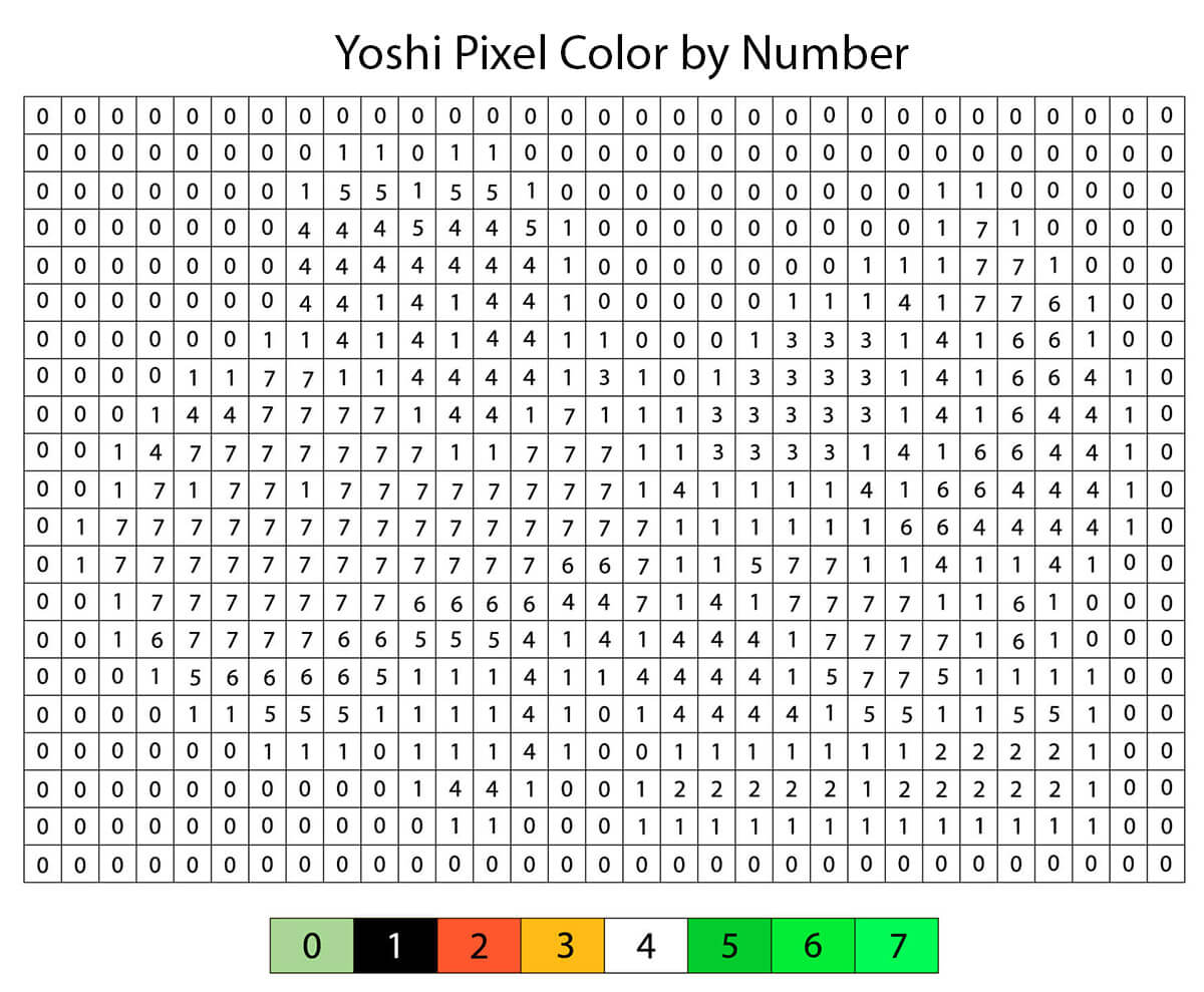 Yoshi Pixel Color by Number