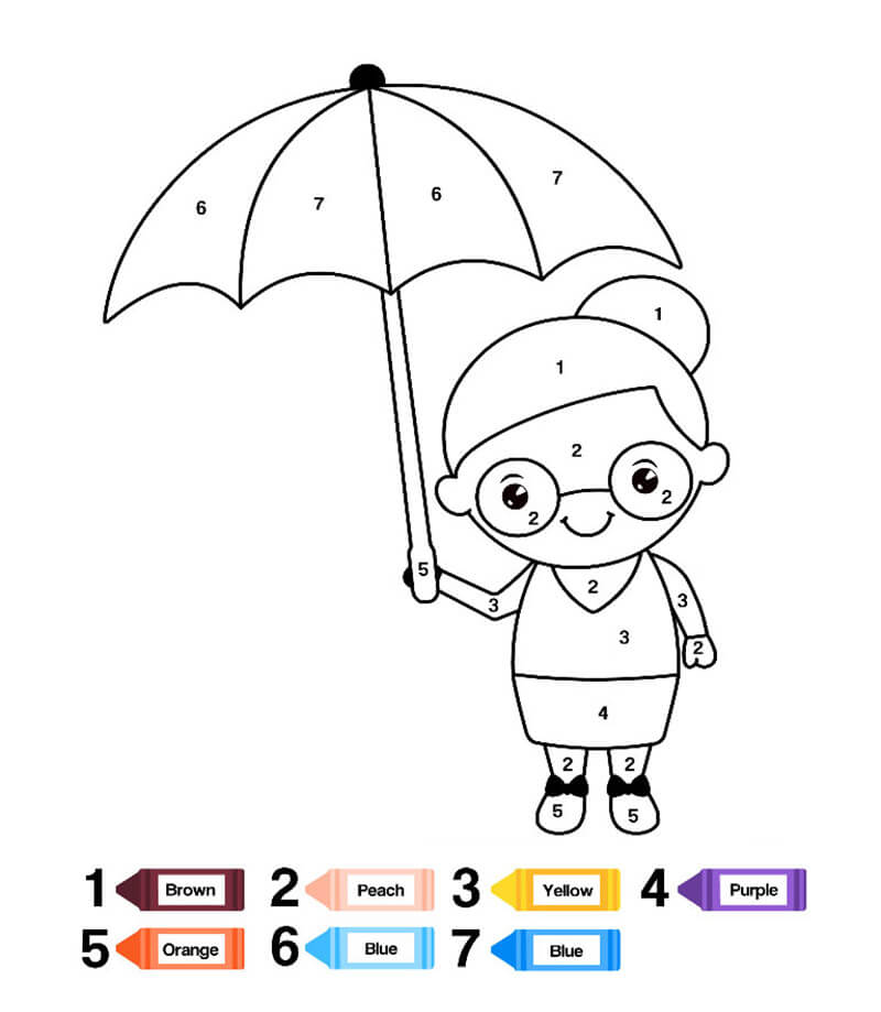 A Women holding Umbrella Color by Number