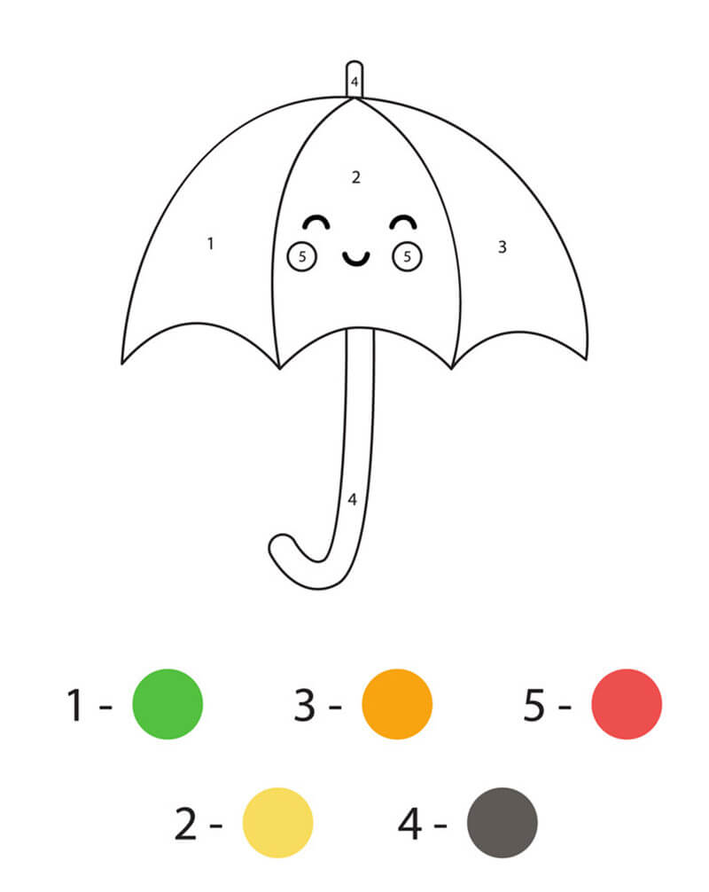 Easy and Cute Umbrella Color by Number