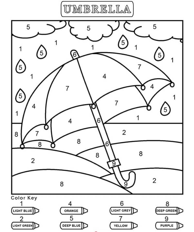 Free Umbrella Coloring by Number