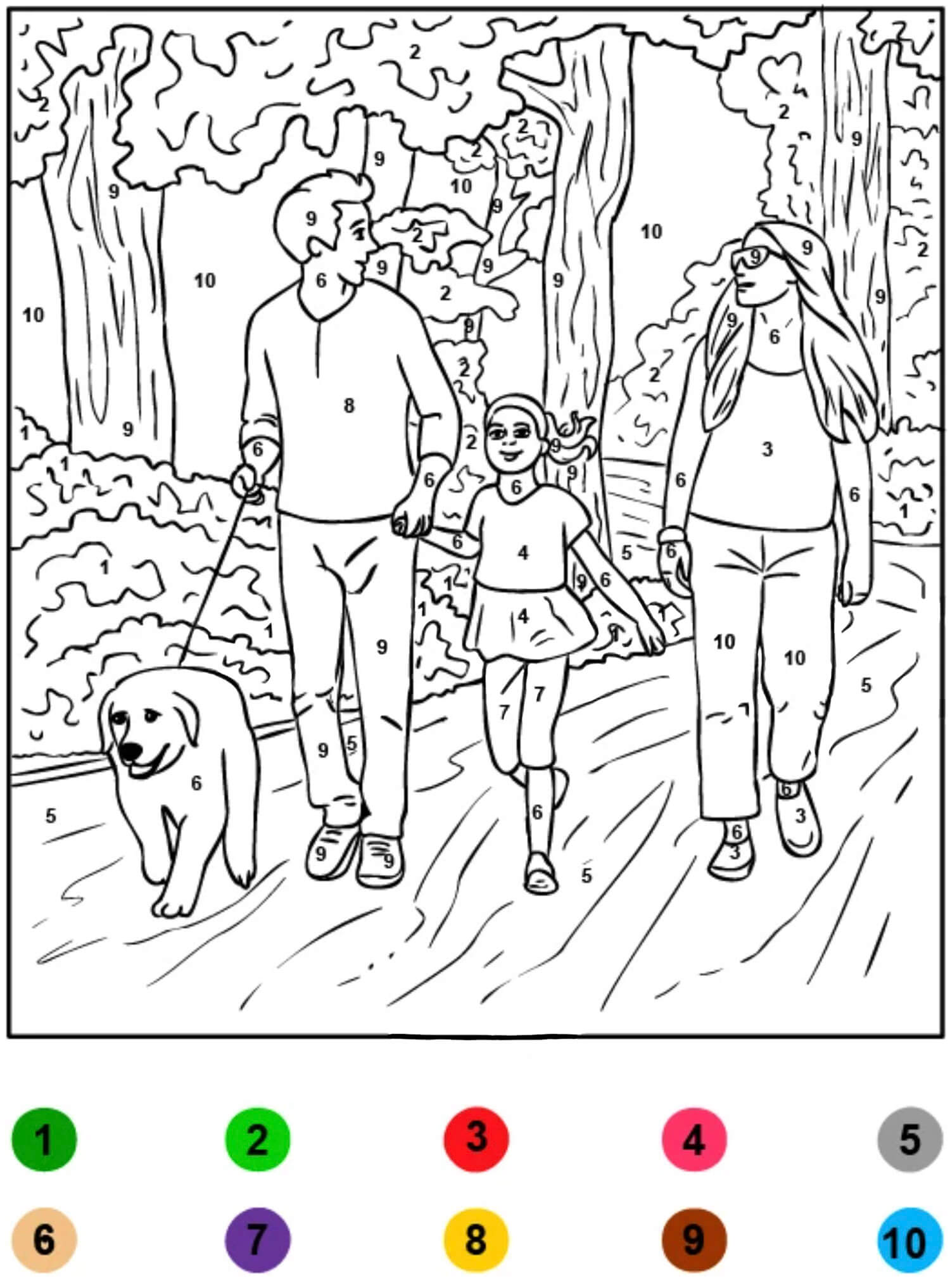 Happy Family in the Forest Color by Number